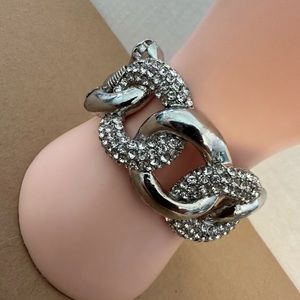 Faux Diamond Bold Statement Rhinestone Silvertone Cuff Clamper Bracelet